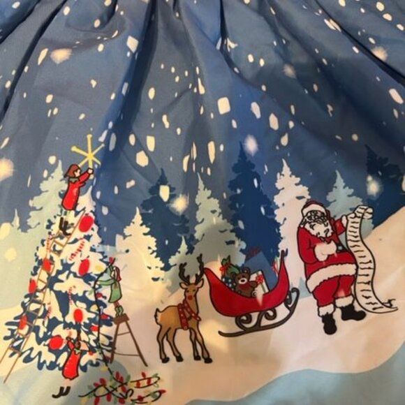 Santa workshop girl Christmas Dress  By BaaBee  Blue With Winter Scene Print - Picture 3 of 7